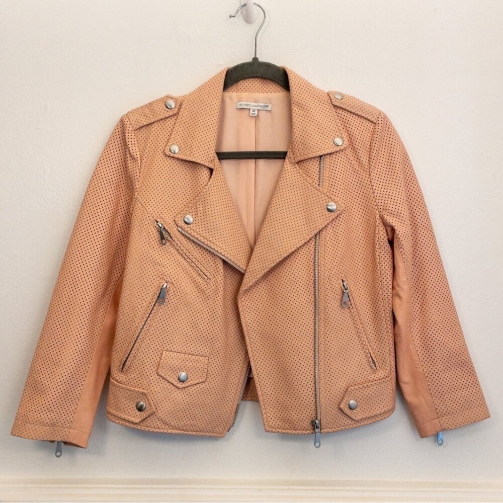 Rebecca Minkoff Blush Pink Perforated Lambskin Moto Jacket – 100% Leather XS - Picture 2 of 6